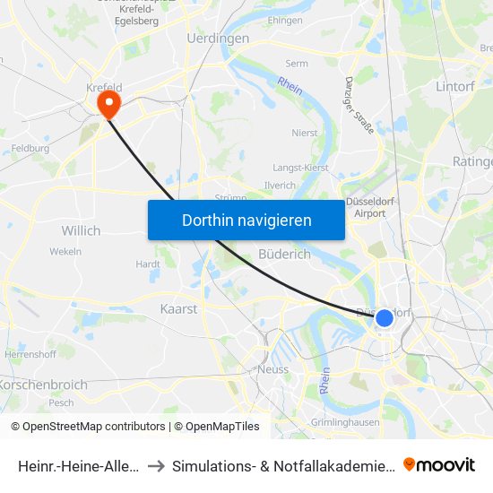 Heinr.-Heine-Allee U - Düsseldorf to Simulations- & Notfallakademie am Helios Klinikum Krefeld map