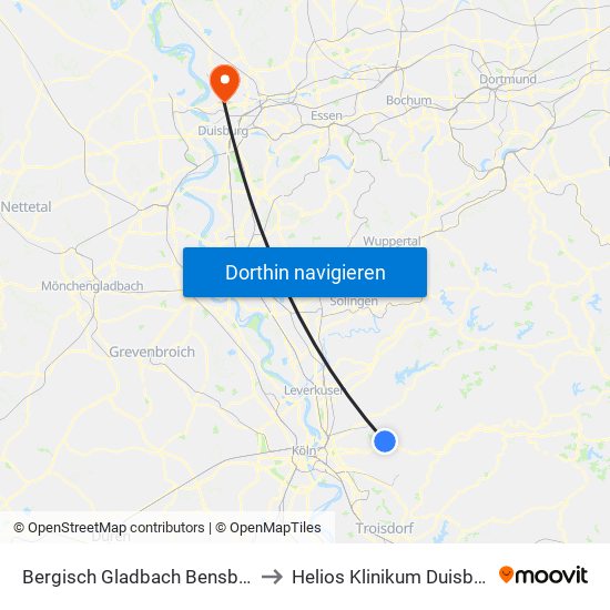 Bergisch Gladbach Bensberg to Helios Klinikum Duisburg map