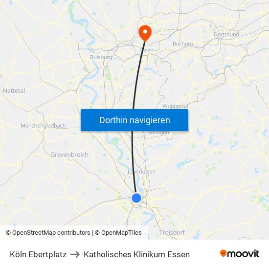 Köln Ebertplatz to Katholisches Klinikum Essen map