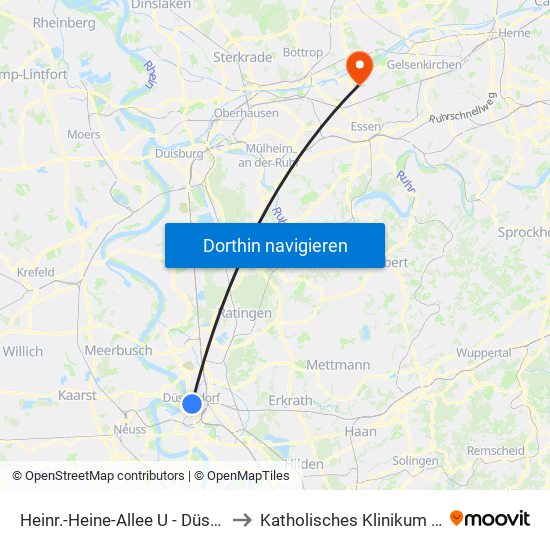 Heinr.-Heine-Allee U - Düsseldorf to Katholisches Klinikum Essen map