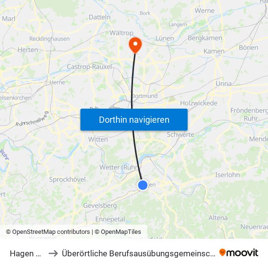 Hagen Hauptbahnhof to Überörtliche Berufsausübungsgemeinschaft Dres. Schumann / Knevels / Hoffmann & Kollegen map