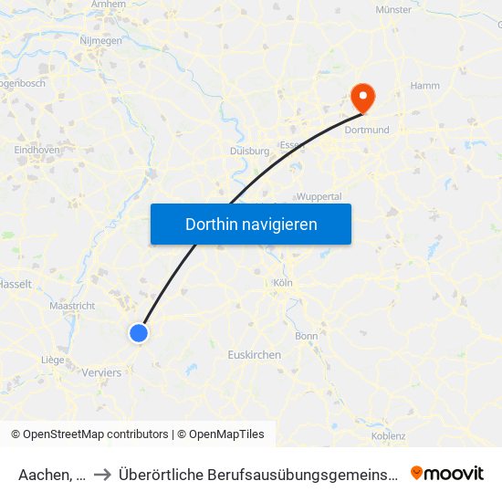 Aachen, Hauptbahnhof to Überörtliche Berufsausübungsgemeinschaft Dres. Schumann / Knevels / Hoffmann & Kollegen map