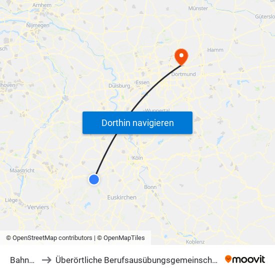 Bahnhof - Düren to Überörtliche Berufsausübungsgemeinschaft Dres. Schumann / Knevels / Hoffmann & Kollegen map