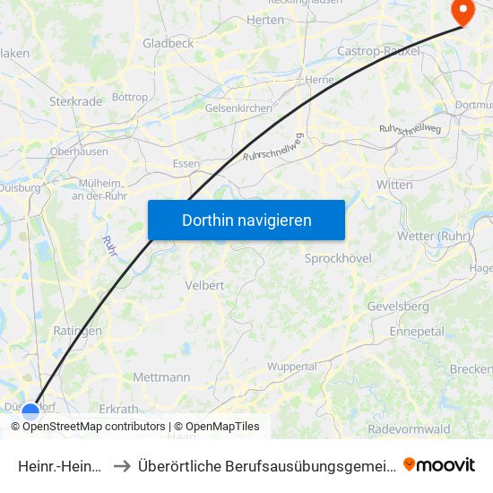 Heinr.-Heine-Allee U - Düsseldorf to Überörtliche Berufsausübungsgemeinschaft Dres. Schumann / Knevels / Hoffmann & Kollegen map