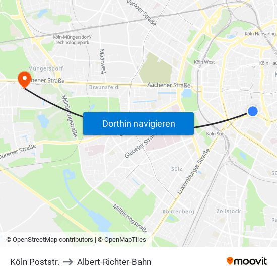 Köln Poststr. to Albert-Richter-Bahn map