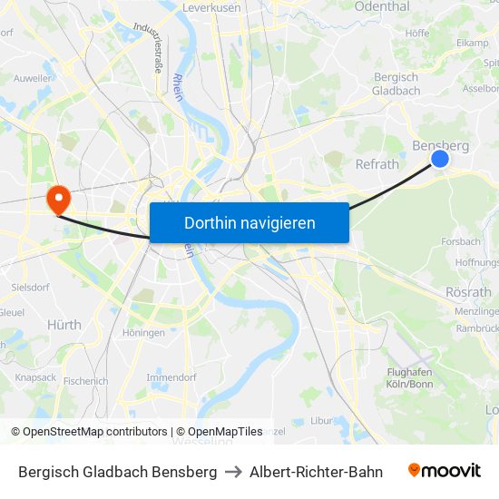 Bergisch Gladbach Bensberg to Albert-Richter-Bahn map