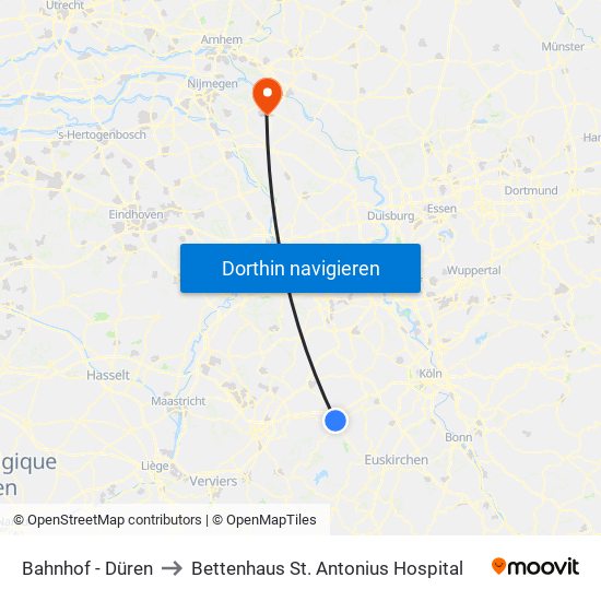 Bahnhof - Düren to Bettenhaus St. Antonius Hospital map