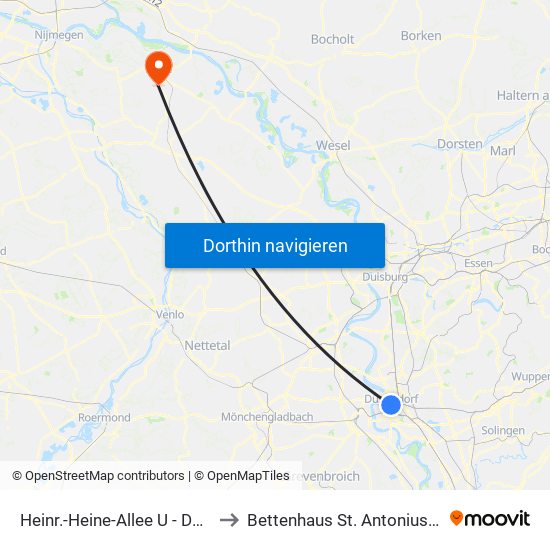 Heinr.-Heine-Allee U - Düsseldorf to Bettenhaus St. Antonius Hospital map