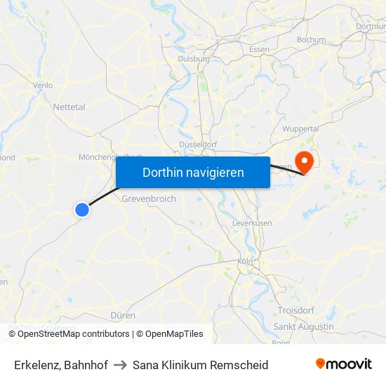 Erkelenz, Bahnhof to Sana Klinikum Remscheid map