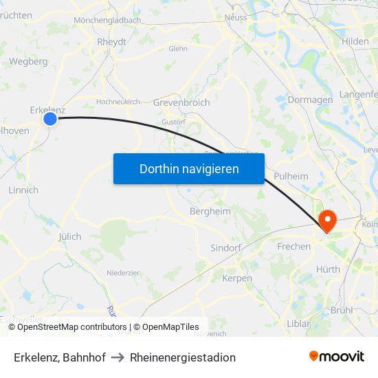 Erkelenz, Bahnhof to Rheinenergiestadion map