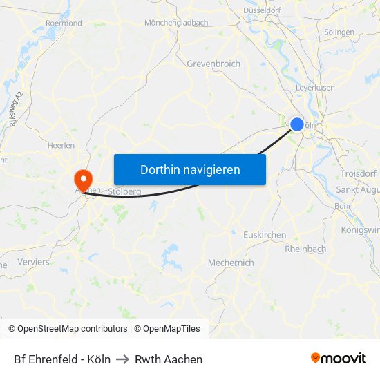 Bf Ehrenfeld - Köln to Rwth Aachen map