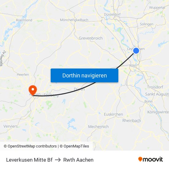 Leverkusen Mitte Bf to Rwth Aachen map
