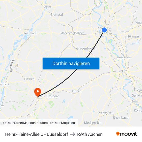 Heinr.-Heine-Allee U - Düsseldorf to Rwth Aachen map