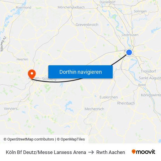 Köln Bf Deutz/Messe Lanxess Arena to Rwth Aachen map