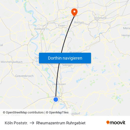 Köln Poststr. to Rheumazentrum Ruhrgebiet map