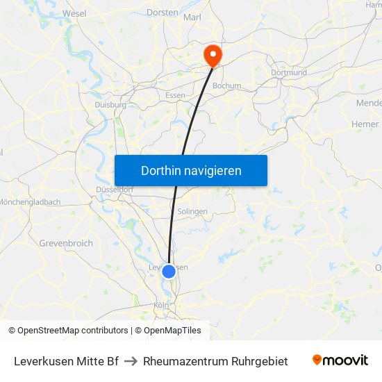 Leverkusen Mitte Bf to Rheumazentrum Ruhrgebiet map