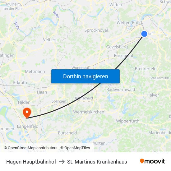 Hagen Hauptbahnhof to St. Martinus Krankenhaus map