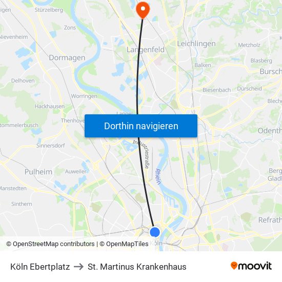 Köln Ebertplatz to St. Martinus Krankenhaus map