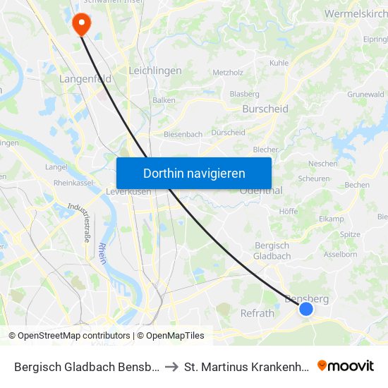 Bergisch Gladbach Bensberg to St. Martinus Krankenhaus map