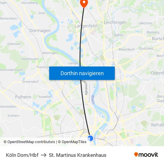 Köln Dom/Hbf to St. Martinus Krankenhaus map