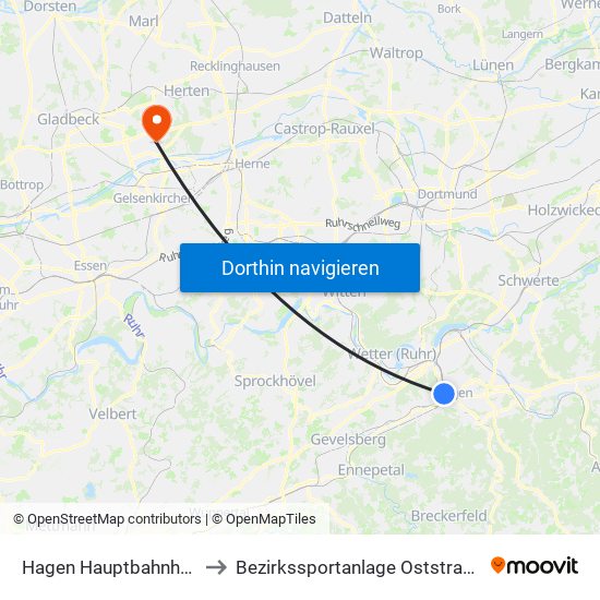 Hagen Hauptbahnhof to Bezirkssportanlage Oststraße map