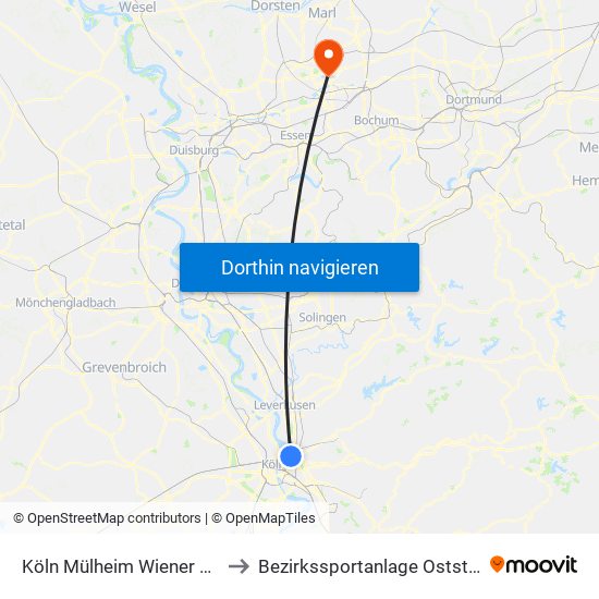 Köln Mülheim Wiener Platz to Bezirkssportanlage Oststraße map