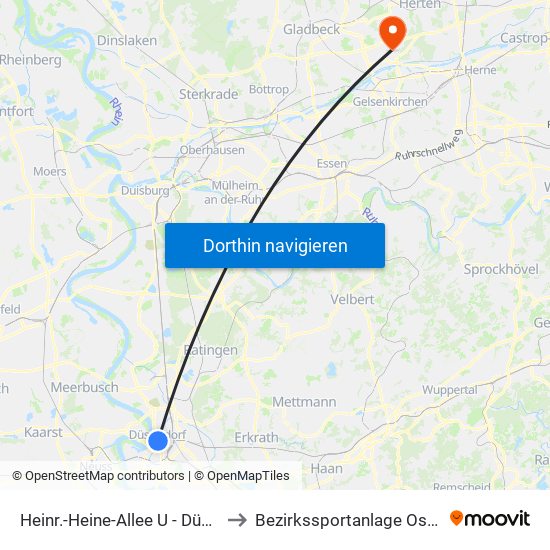 Heinr.-Heine-Allee U - Düsseldorf to Bezirkssportanlage Oststraße map