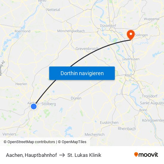 Aachen, Hauptbahnhof to St. Lukas Klinik map