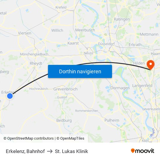 Erkelenz, Bahnhof to St. Lukas Klinik map