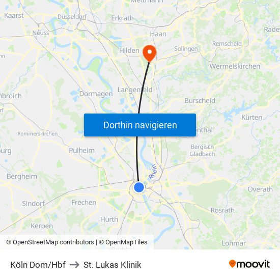Köln Dom/Hbf to St. Lukas Klinik map