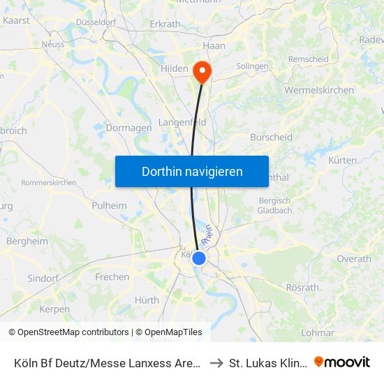 Köln Bf Deutz/Messe Lanxess Arena to St. Lukas Klinik map
