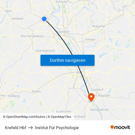 Krefeld Hbf to Institut Für Psychologie map