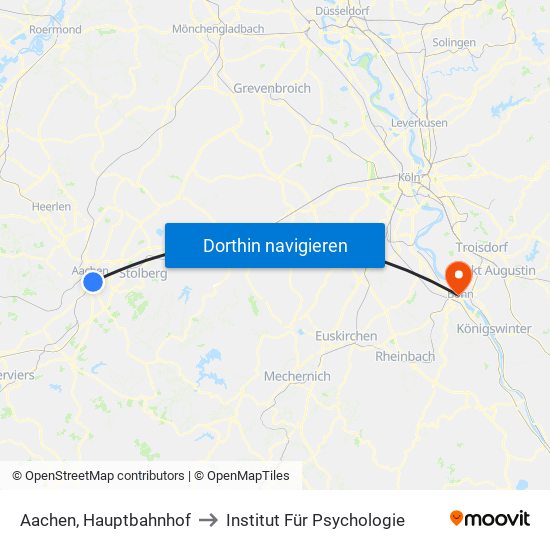 Aachen, Hauptbahnhof to Institut Für Psychologie map