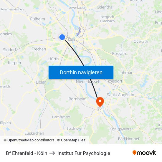 Bf Ehrenfeld - Köln to Institut Für Psychologie map