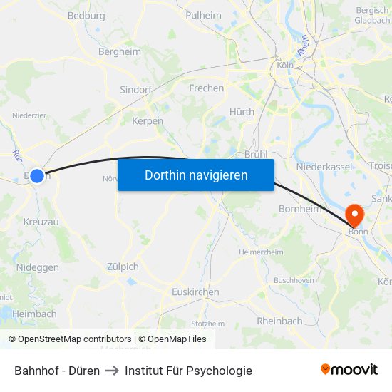 Bahnhof - Düren to Institut Für Psychologie map