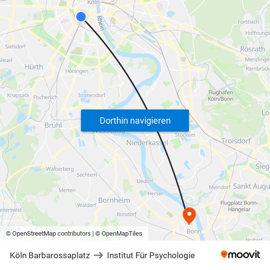 Köln Barbarossaplatz to Institut Für Psychologie map