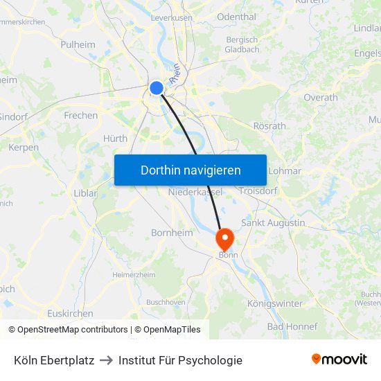 Köln Ebertplatz to Institut Für Psychologie map