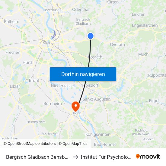 Bergisch Gladbach Bensberg to Institut Für Psychologie map