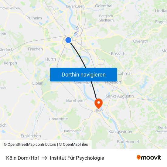 Köln Dom/Hbf to Institut Für Psychologie map