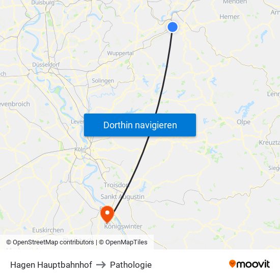 Hagen Hauptbahnhof to Pathologie map