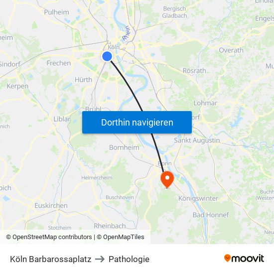 Köln Barbarossaplatz to Pathologie map