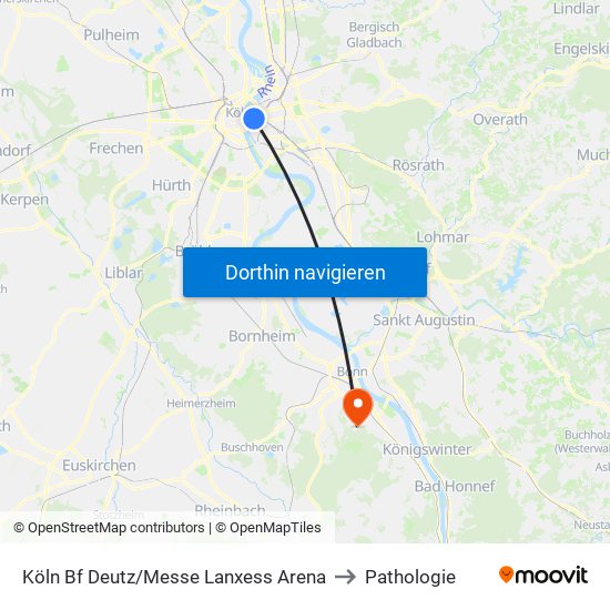 Köln Bf Deutz/Messe Lanxess Arena to Pathologie map