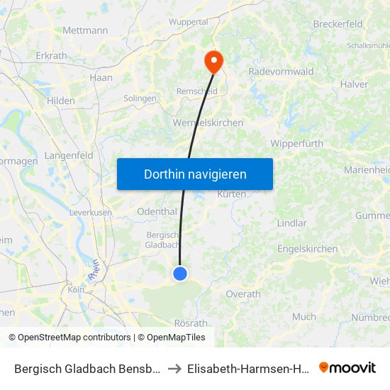 Bergisch Gladbach Bensberg to Elisabeth-Harmsen-Haus map