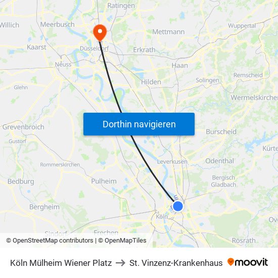 Köln Mülheim Wiener Platz to St. Vinzenz-Krankenhaus map