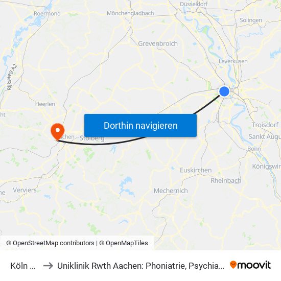 Köln Friesenplatz to Uniklinik Rwth Aachen: Phoniatrie, Psychiatrische Tagesklinik Für Erwachsene Und Institutsambulanz map