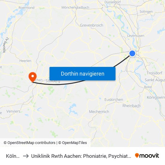 Köln Dom/Hbf to Uniklinik Rwth Aachen: Phoniatrie, Psychiatrische Tagesklinik Für Erwachsene Und Institutsambulanz map