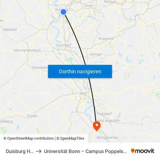 Duisburg Hbf to Universität Bonn – Campus Poppelsdorf map