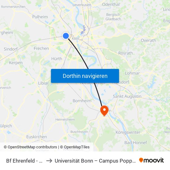 Bf Ehrenfeld - Köln to Universität Bonn – Campus Poppelsdorf map