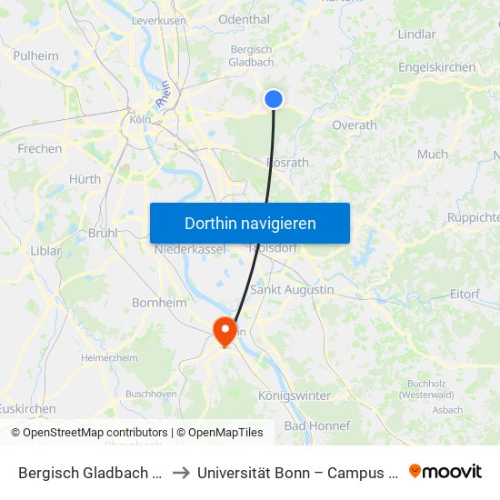 Bergisch Gladbach Bensberg to Universität Bonn – Campus Poppelsdorf map