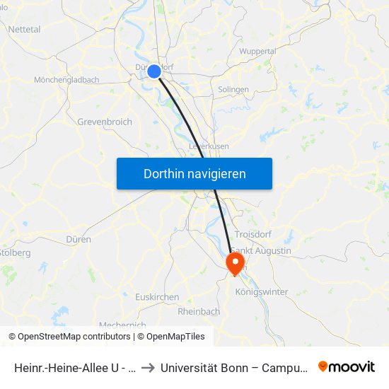 Heinr.-Heine-Allee U - Düsseldorf to Universität Bonn – Campus Poppelsdorf map